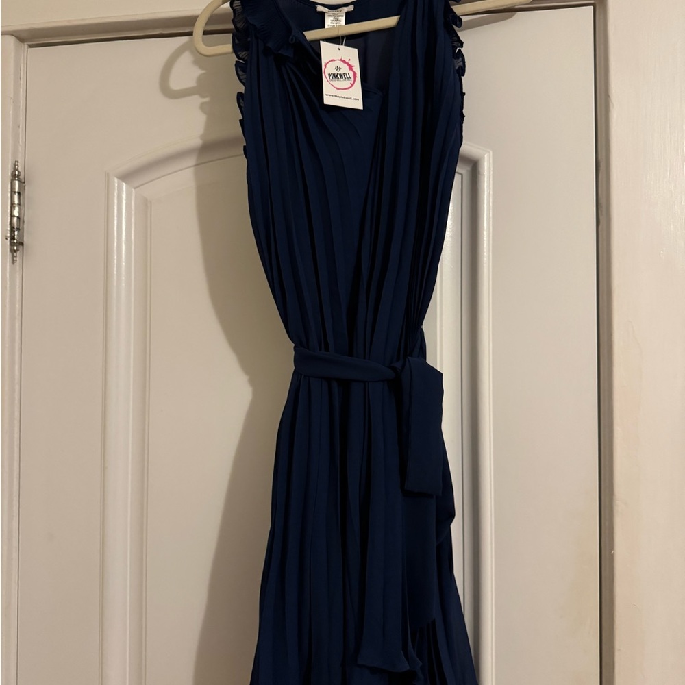 Esley Deep Blue Dress with Pleats